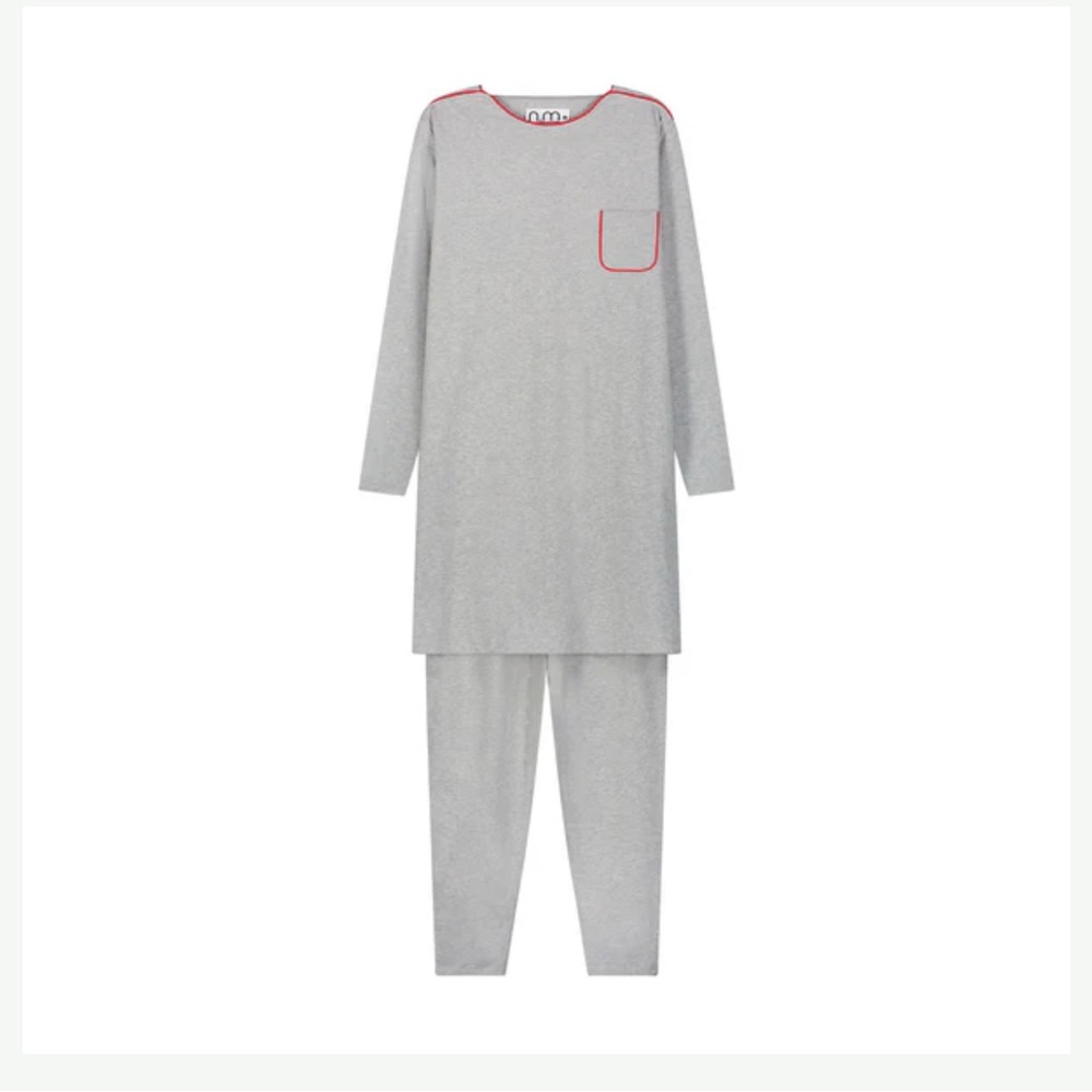 n.m. Gray Kids Pajamas/ Nightshirt Set with Red Trim